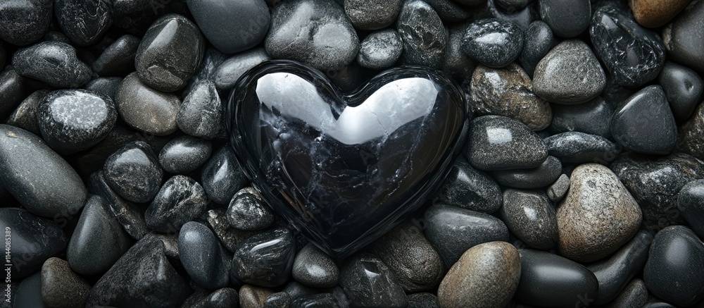Aufkleber heart-shaped black stone surrounded by smooth pebbles creating a serene and calming composition for 