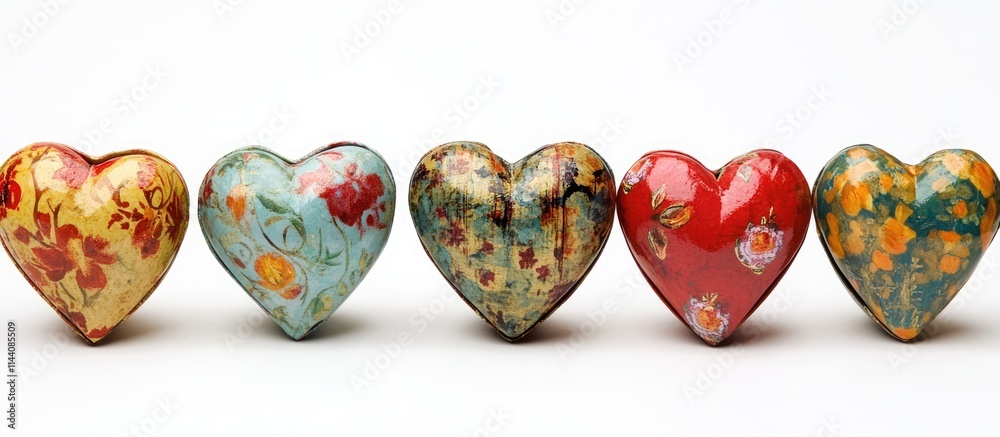 Aufkleber decorative heart-shaped greeting boxes in vibrant colors displayed on a clean white background ideal