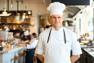 Caucasian male chef in professional kitchen setting