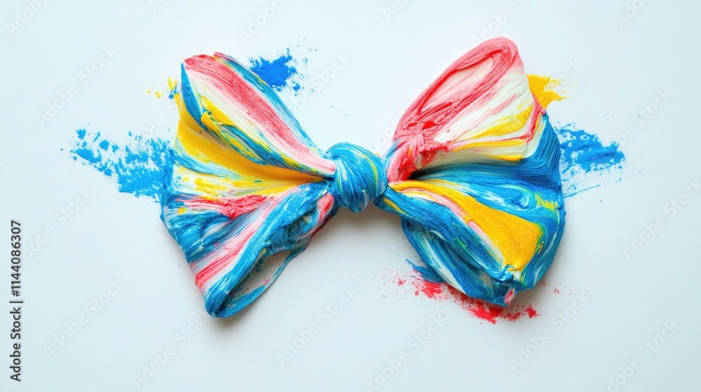 Poster colorful handmade paste bow on a white background showcasing artistic texture and vibrant hues perfe