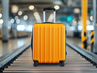 luggage conveyor concept. A suitcase being flagged for additional inspection after passing through a conveyor belt security system