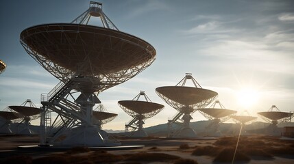 Intricate satellite communication dish array at a ground station facility