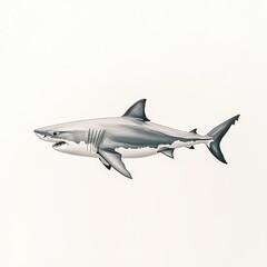 Obraz premium Fierce Great White Shark Swimming in the Depths of the Ocean
