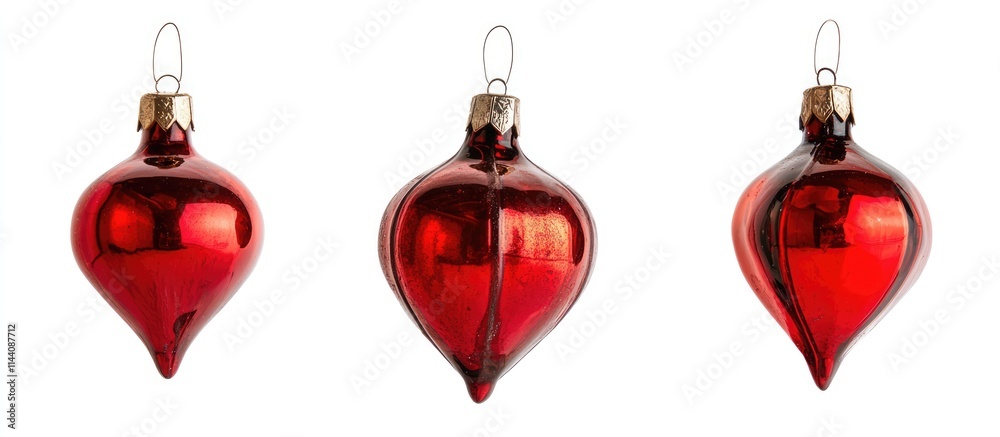 Poster red vintage christmas ornaments in a row with a smooth glossy finish and elongated teardrop shape id