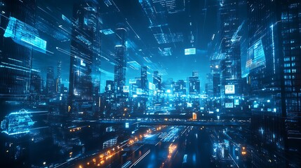 Obraz premium Gleaming futuristic city digital painting. Abstract style.. AI Generated