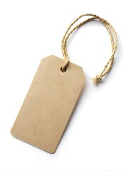 Blank price tag with string, ideal for labeling products or items in retail, crafts, or organization. Isolated on white background