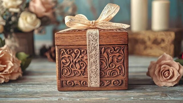 wooden box close-up. Selective focus