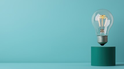 Light bulb on a green base against a turquoise background.