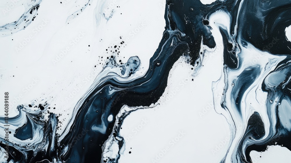 Poster abstract marble texture in black and white acrylic paint creating a fluid artistic background for de