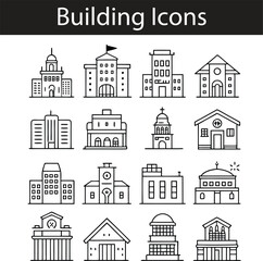 Buildings line icon set. 