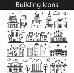 Buildings line icon set. 