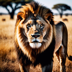 Obraz premium Säugetiere - Mächtiger Löwe unter afrikanischem Himmel