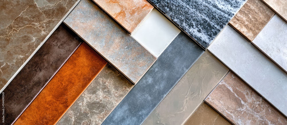 Poster elegant display of high-quality ceramic tile samples showcasing diverse textures and colors for inte