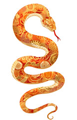 Fototapeta premium Zodiac Snake animal - symbol sign of Chinese New Year 2025. Red snake with gold abstract pattern skin. Isolated element, clipart illustration