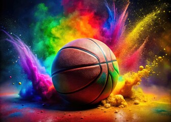 Holi's vibrant colors explode in a basketball game; capture the spirited action.