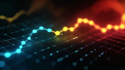 Financial Stock Market Data with Uptrend Line Graph Chart, Rendered in 3D With Digital Overlay