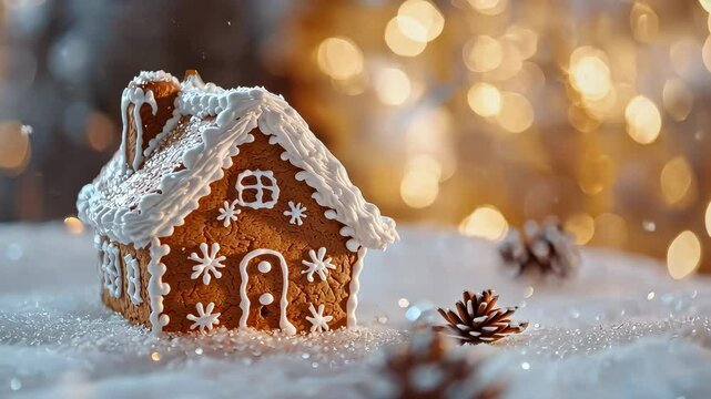Christmas background house made of cookies. Selective focus
