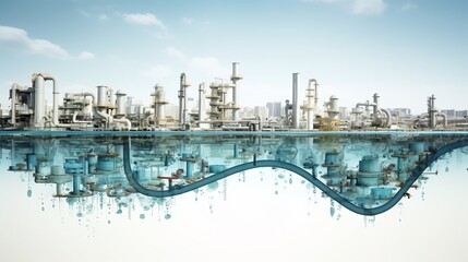 Obraz premium Aerial view of an intricate network of desalination pipelines transporting freshwater from production facilities to urban areas