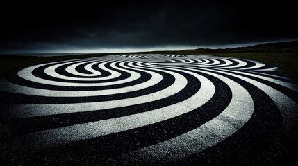 Fototapeta premium Abstract black and white spiral road pattern on asphalt.