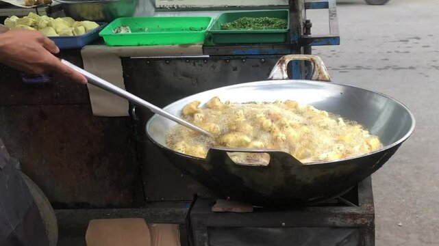 Fried Tofu Street Food Seller Frying
