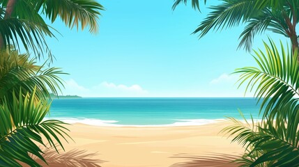 Beautiful beach with palm trees and clear blue sky. Summer vacation background banner.