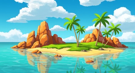 Tropical Island Paradise with Palm Trees and Clear Blue Water