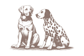 Dalmatian dog and labrador dog vector | dog vector | dog illustration | dog silhouette | dog tattoo | dog engraving | dog