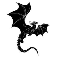 flying dragon silhouette on white background, vector