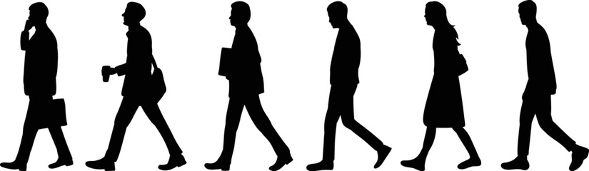 walking people silhouette on white background, vector