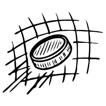 black and white hockey puck in net clip art preview