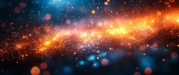 Obraz premium Colorful particles form stars. Vibrant cosmic landscape illuminated by stars and galactic dust in deep space