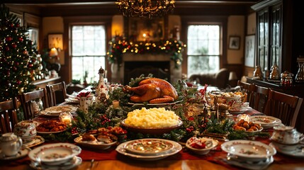 American Christmas turkey on the festive table