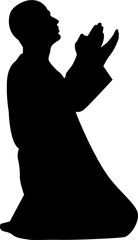 Muslim man praying character silhouette. Silhouette or illustration of a Muslim praying. Praying symbol illustration.