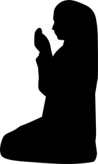 Muslim woman praying character silhouette. Silhouette or illustration of a Muslim praying. Praying symbol illustration.