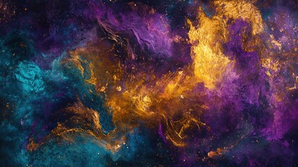 Fototapeta premium A chaotic and vibrant explosion of Holi powder with overlapping colors like violet, turquoise, and amber, creating a playful, lively feel.
