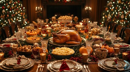 Fototapeta premium American Christmas turkey on the festive table