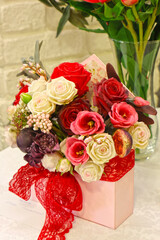 Original flowers made of polymer clay. The most realistic display. Soft focus. Close-up.