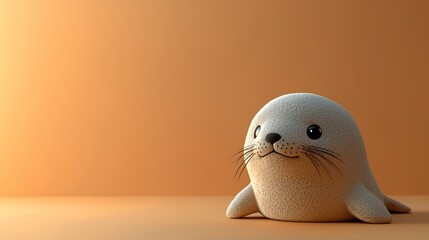Cute cartoon seal pup on orange background.