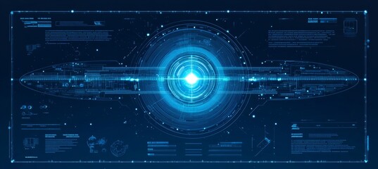 Futuristic Spaceship HUD With Blue Glowing Lights And Digital Data. Technology, Engineering Concept