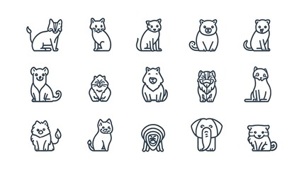 Line art pet animals arranged on plain background vector art minimalist style. AI Generated