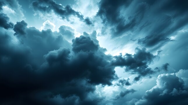 Atmospheric view of dramatic sky layered clouds & bright blue sky. Weather nature & scenic transient beauty of cloud