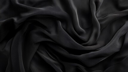 Fototapeta premium A black silk fabric with a very large folds. AI Generated