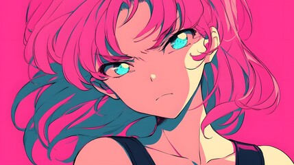 anime girl with emotionless expression, classic manga aesthetic in simple design.