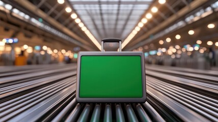luggage conveyor concept. A close-up of a digital display showing real-time status updates from luggage conveyor security scanners