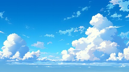 A clean anime-inspired vector background showcasing blue skies and fluffy clouds, perfect for wallpaper.