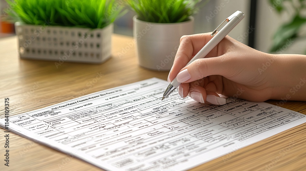 Poster Parent and student double-checking FAFSA submission details on a home office desk Stock Photo with side copy space