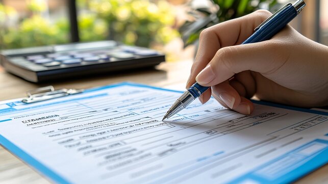 Parent and student double-checking FAFSA submission details on a home office desk Stock Photo with side copy space