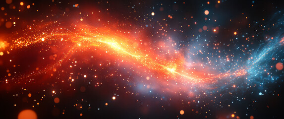 Fototapeta premium Vivid cosmic colors and light. Colorful cosmic swirl with bright stars and glowing particles in a dark background