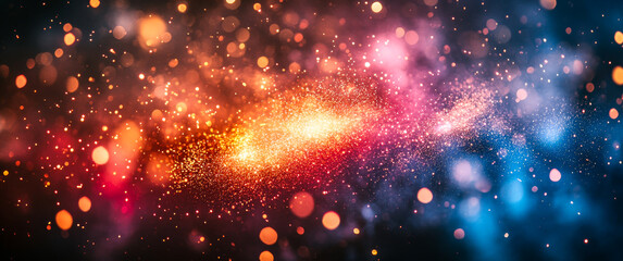Obraz premium Cosmic swirl of bright particles. Vivid cosmic background with colorful particles and luminous effects in a swirling galaxy