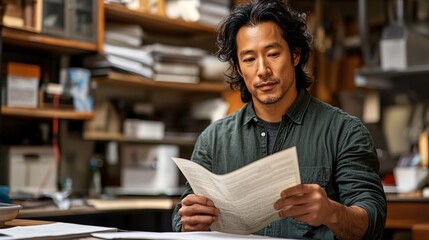 Freelance photographer seeking financial aid through EITC while managing side gigs Stock Photo with side copy space